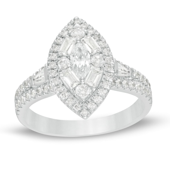 1 CT. T.w. Marquise Diamond Frame Engagement Ring in 14K White Gold