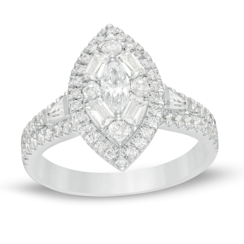 1 CT. T.W. Marquise Diamond Frame Engagement Ring in 14K White Gold