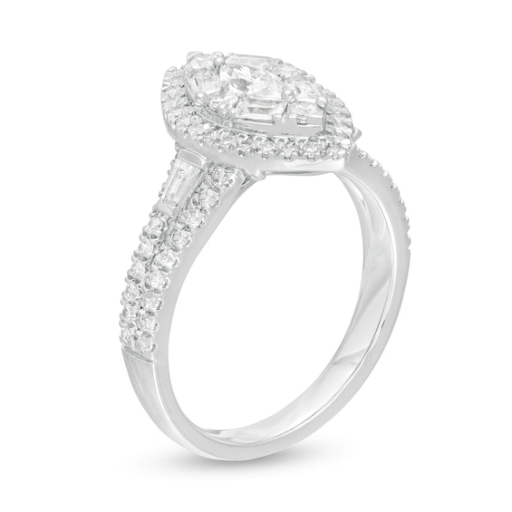 1 CT. T.w. Marquise Diamond Frame Engagement Ring in 14K White Gold
