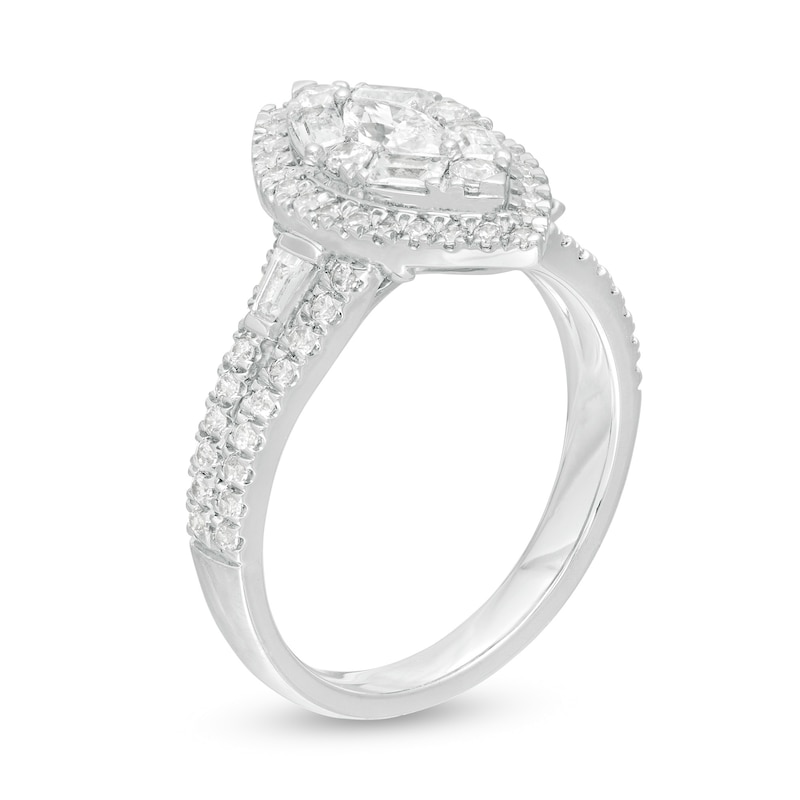 1 CT. T.W. Marquise Diamond Frame Engagement Ring in 14K White Gold