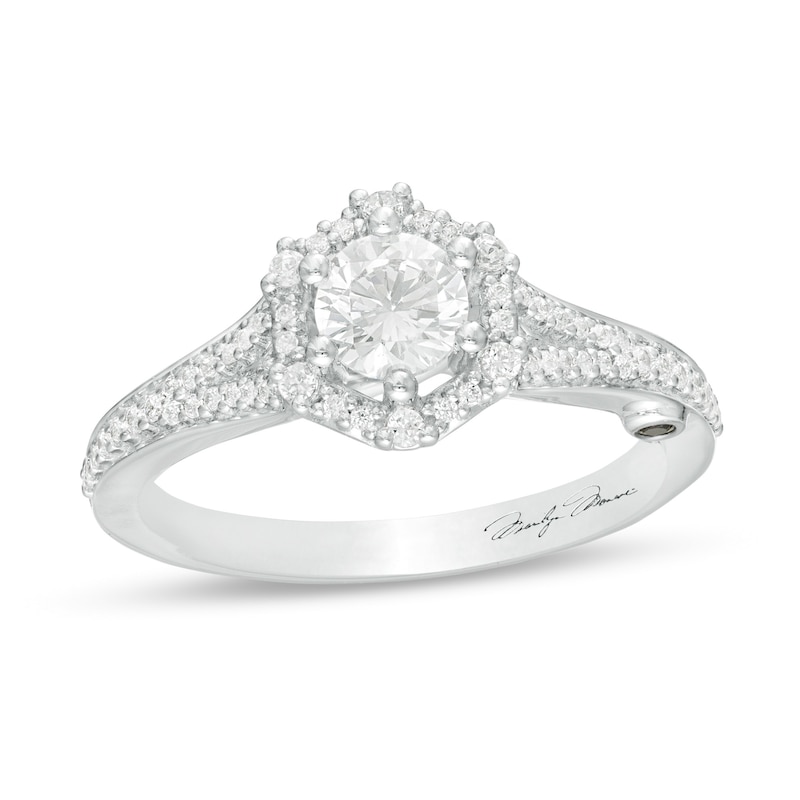 Main Image 1 of Marilyn Monroe™ Collection 3/4 CT. T.W. Diamond Hexagonal Frame Art Deco Engagement Ring in 14K White Gold