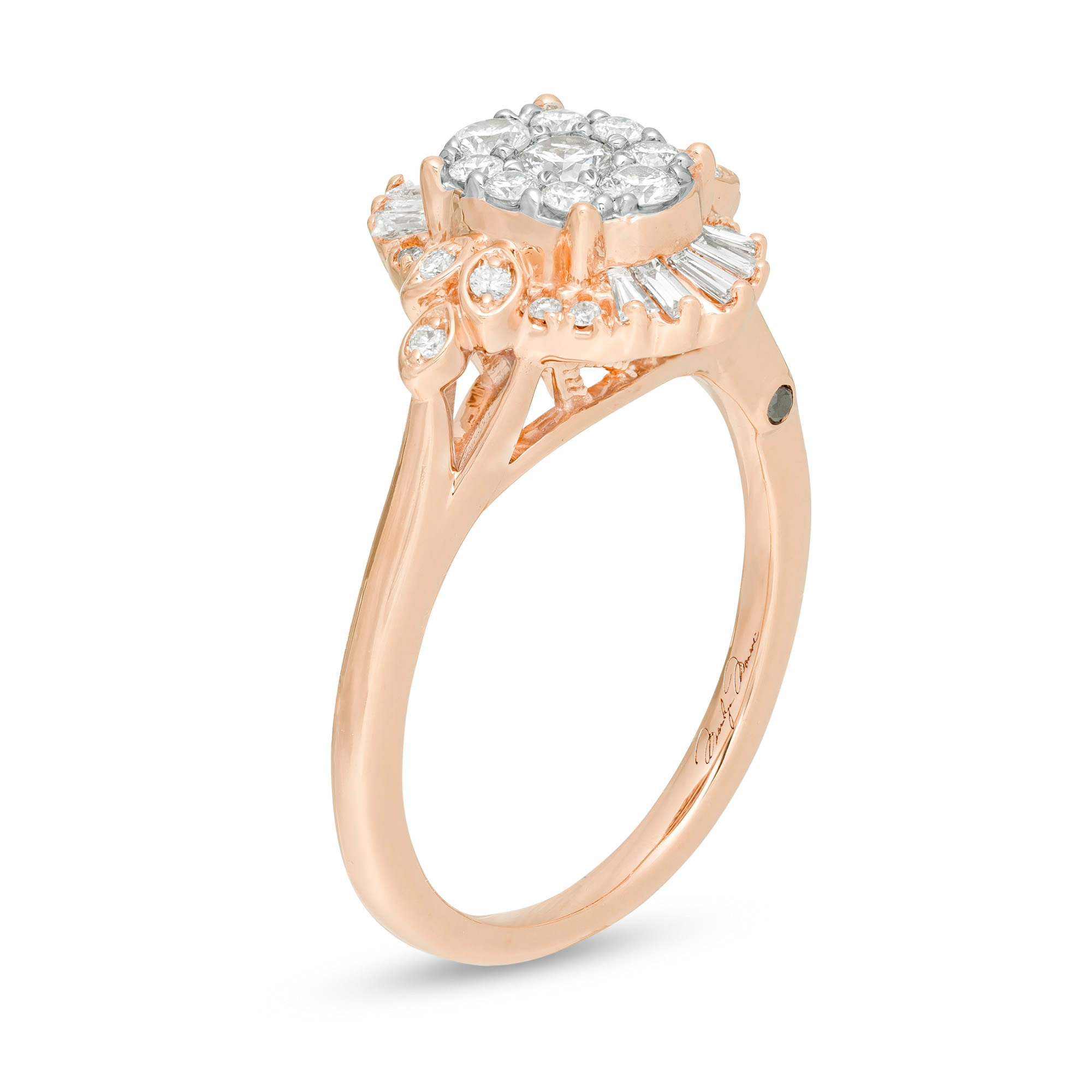 Thumbnail Image 1 of Marilyn Monroe™ Collection 1/2 CT. T.W. Diamond Frame Tri-Sides Engagement Ring in 14K Rose Gold