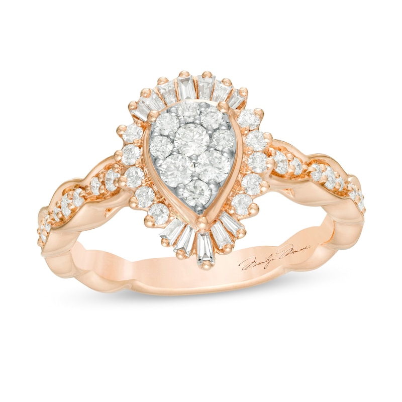 Main Image 1 of Marilyn Monroe™ Collection 5/8 CT. T.W. Composite Pear-Shaped Diamond Scallop Shank in 14K Rose Gold