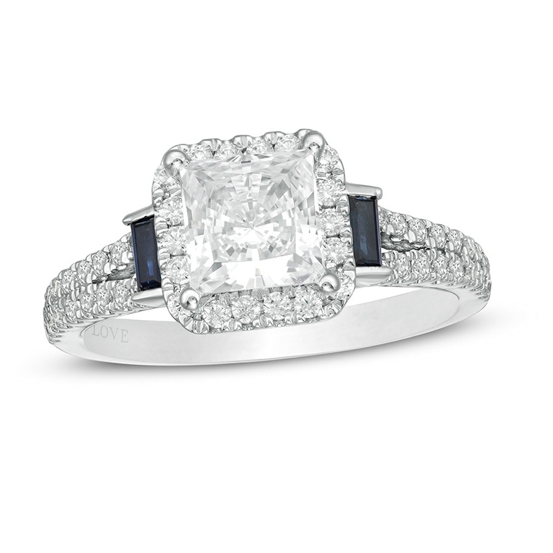 Vera Wang Love Collection 1-1/2 CT. T.W. Certified Princess-Cut Diamond Frame Engagement Ring in 14K White Gold (I/SI2)