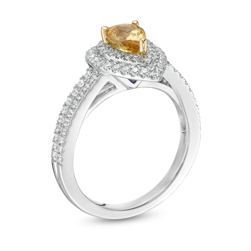 Main Image 2 of Vera Wang Love Collection Certified Pear-Shaped Sapphire and 1/2 CT. T.W. Diamond Engagement Ring in 14K White Gold