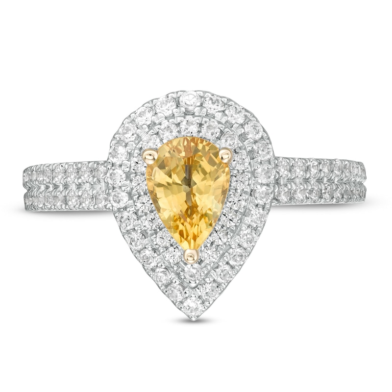 Main Image 3 of Vera Wang Love Collection Certified Pear-Shaped Sapphire and 1/2 CT. T.W. Diamond Engagement Ring in 14K White Gold