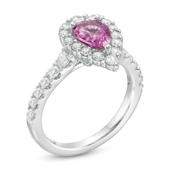 Vera Wang Love Collection Certified Pear-Shaped Pink Sapphire and 1 CT. T.w. Diamond Engagement Ring in 14K White Gold