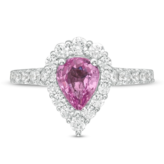 Vera Wang Love Collection Certified Pear-Shaped Pink Sapphire and 1 CT. T.w. Diamond Engagement Ring in 14K White Gold