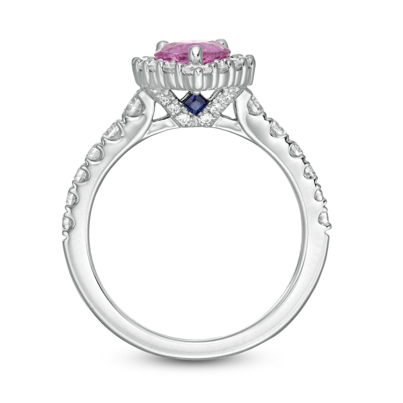 Main Image 4 of Vera Wang Love Collection Certified Pear-Shaped Pink Sapphire and 1 CT. T.W. Diamond Engagement Ring in 14K White Gold