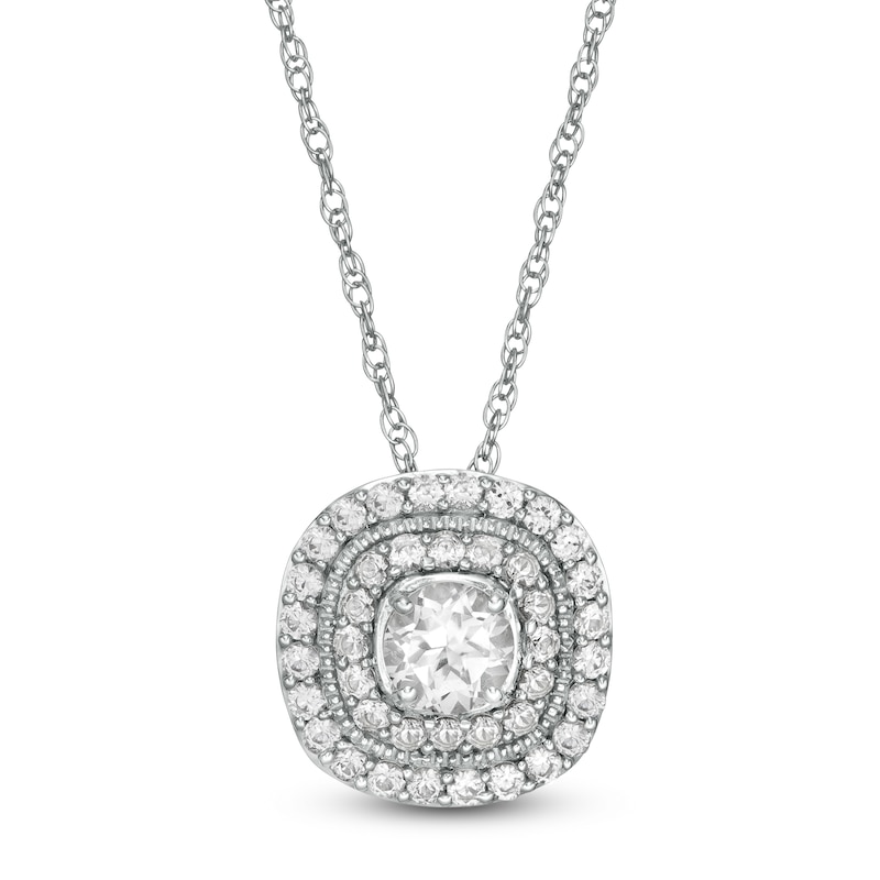 Main Image 1 of 5.0 mm Lab-Created White Sapphire Double Cushion Frame Pendant in Sterling Silver