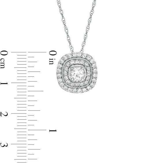 5.0 mm Lab-Created White Sapphire Double Cushion Frame Pendant in Sterling Silver