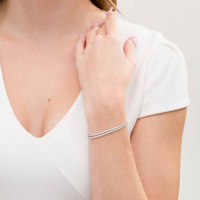 Main Image 2 of Lab-Created White Sapphire Double Row Bracelet in Sterling Silver - 7.5"