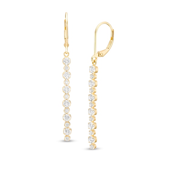 Alternating Lab-Created White Sapphire Linear Drop Earrings in Sterling Silver with 18K Gold Plate