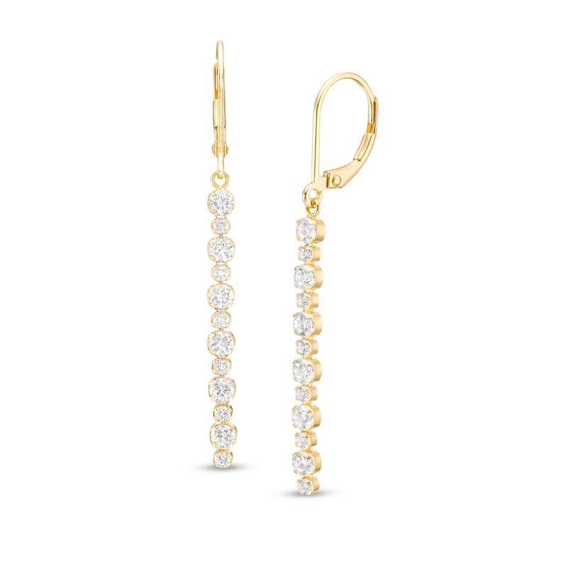 Main Image 1 of Alternating Lab-Created White Sapphire Linear Drop Earrings in Sterling Silver with 18K Gold Plate