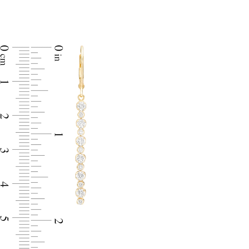 Main Image 3 of Alternating Lab-Created White Sapphire Linear Drop Earrings in Sterling Silver with 18K Gold Plate