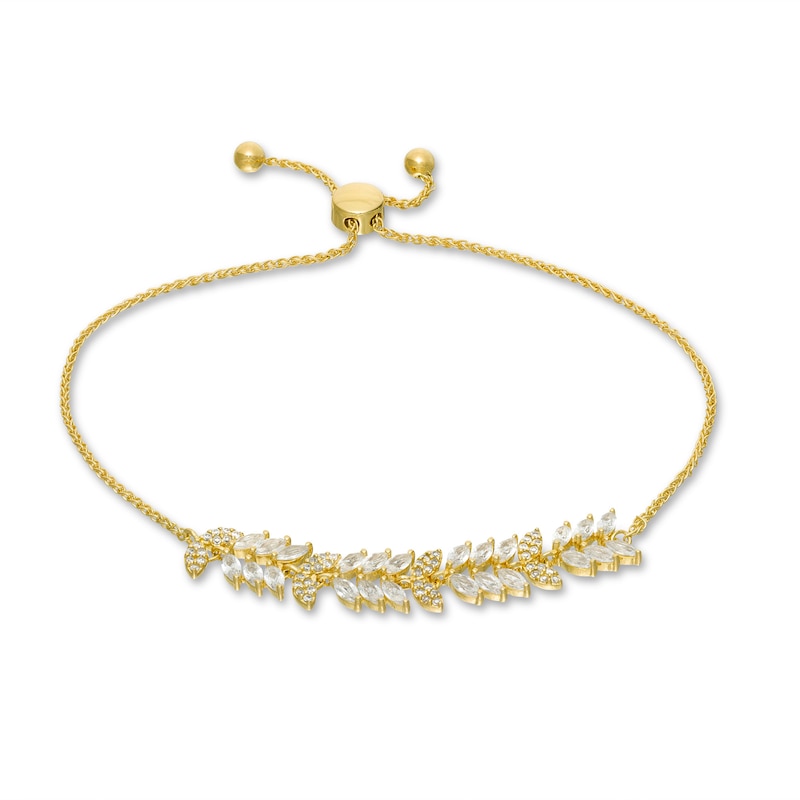 Main Image 1 of Marquise Lab-Created White Sapphire Laurel Leaves Bolo Bracelet in Sterling Silver with 18K Gold Plate - 9.0"