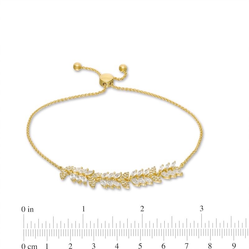 Marquise Lab-Created White Sapphire Laurel Leaves Bolo Bracelet in Sterling Silver with 18K Gold Plate - 9.0"