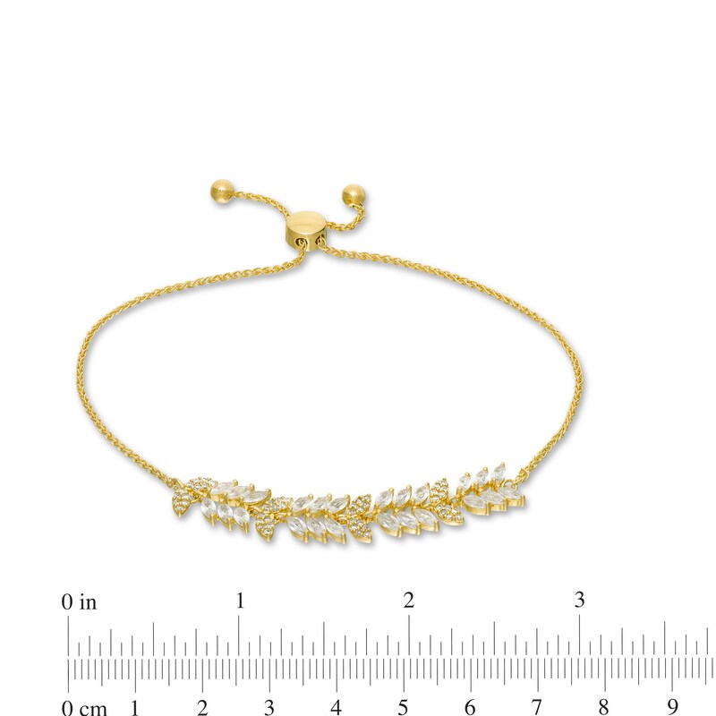 Main Image 3 of Marquise Lab-Created White Sapphire Laurel Leaves Bolo Bracelet in Sterling Silver with 18K Gold Plate - 9.0"