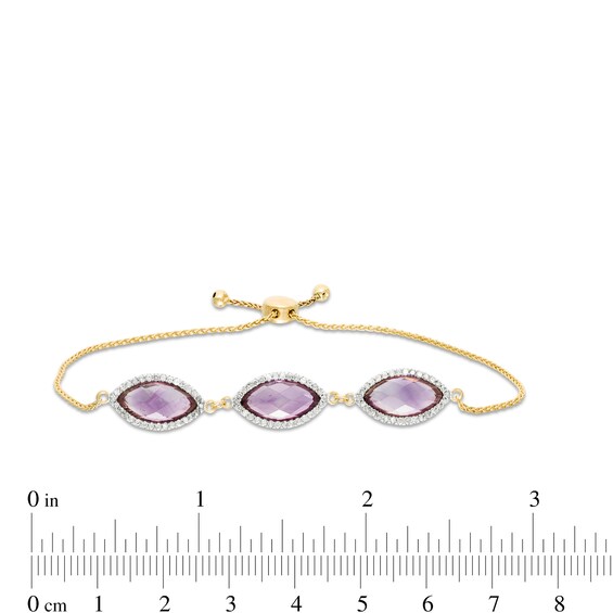 Marquise Amethyst and Lab-Created White Sapphire Frame Bolo Bracelet in Sterling Silver with 18K Gold Plate - 9.0"