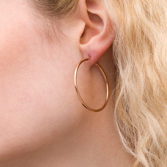 40.0mm Tube Hoop Earrings in 14K Rose Gold