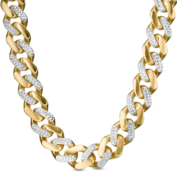 11.3mm Diamond-Cut Alternating Curb Chain Necklace in 14K Two-Tone Gold ...