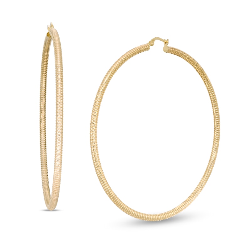 Main Image 1 of 78.0mm Textured Tube Hoop Earrings in 14K Gold