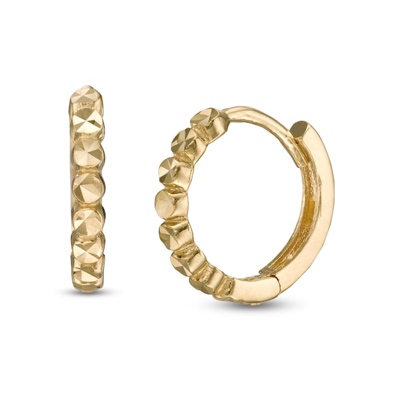 11.0mm Diamond-Cut Circle Pattern Huggie Hoop Earrings in 14K Gold