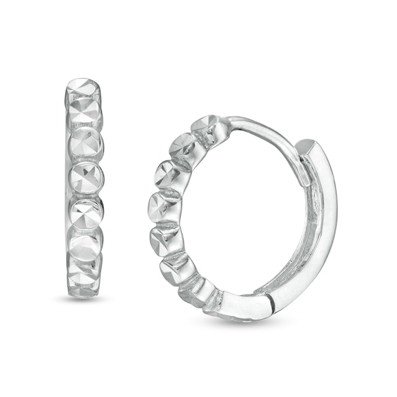 11.8mm Diamond-Cut Circle Pattern Huggie Hoop Earrings in 14K White Gold