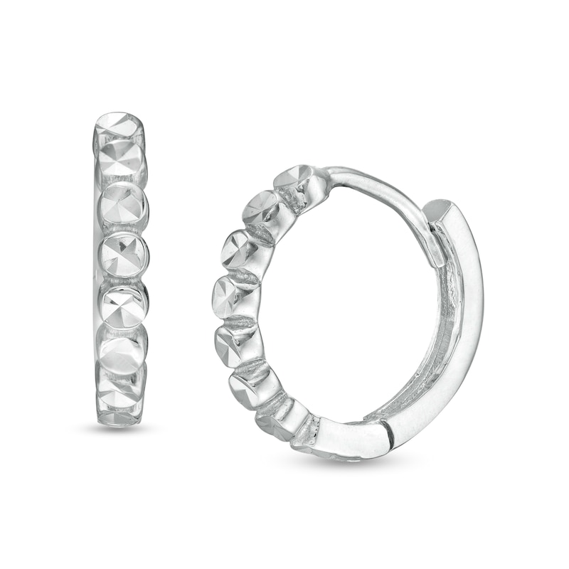 Main Image 1 of 11.8mm Diamond-Cut Circle Pattern Huggie Hoop Earrings in 14K White Gold
