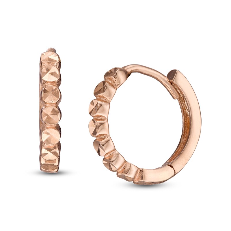 11.7 x 11.0mm Diamond-Cut Circle Pattern Huggie Hoop Earrings in 14K Rose Gold