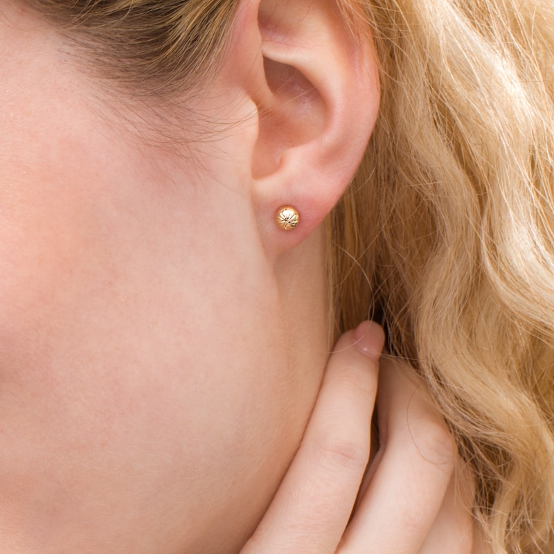 Main Image 2 of 5.0mm Diamond-Cut Stripe Pattern Ball Stud Earrings in 14K Gold