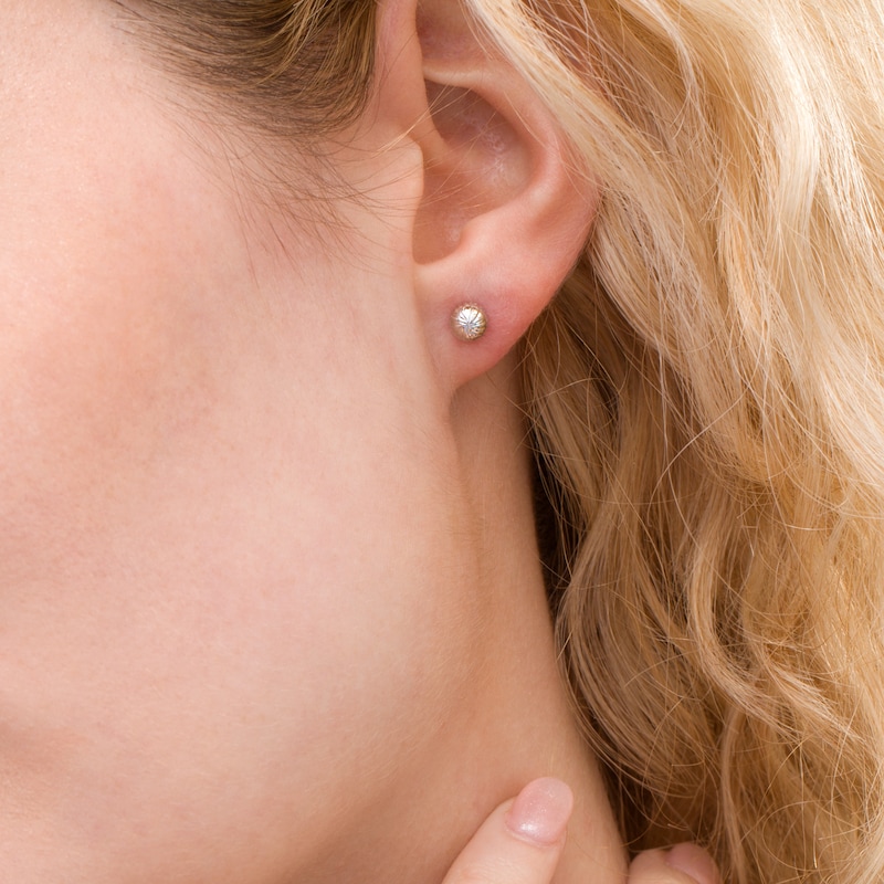 Main Image 2 of 5.0mm Diamond-Cut Stripe Pattern Ball Stud Earrings in 14K White Gold