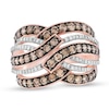 1-1/2 CT. T.W. Champagne and White Diamond Multi-Row Ring in 10K Rose Gold