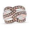 Thumbnail Image 1 of 1-1/2 CT. T.W. Champagne and White Diamond Multi-Row Ring in 10K Rose Gold