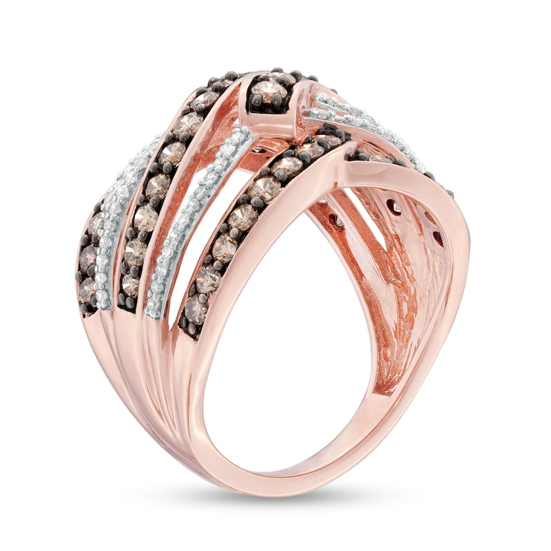 Main Image 3 of 1-1/2 CT. T.W. Champagne and White Diamond Multi-Row Ring in 10K Rose Gold