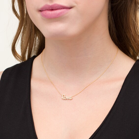 Lab-Created White Sapphire "love" Necklace in Sterling Silver with 18K Gold Plate