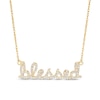 Thumbnail Image 0 of Lab-Created White Sapphire Cursive "blessed" Necklace in Sterling Silver with 18K Gold Plate