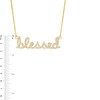 Thumbnail Image 4 of Lab-Created White Sapphire Cursive "blessed" Necklace in Sterling Silver with 18K Gold Plate