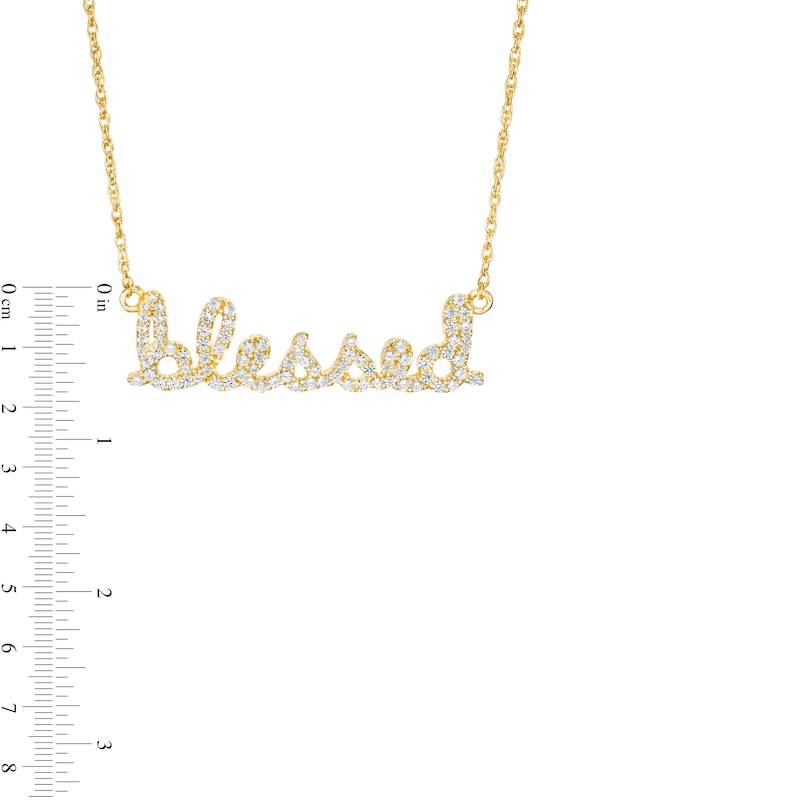 Lab-Created White Sapphire Cursive "blessed" Necklace in Sterling Silver with 18K Gold Plate