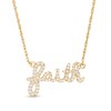 Thumbnail Image 1 of Lab-Created White Sapphire Cursive &quot;faith&quot; Necklace in Sterling Silver with 18K Gold Plate