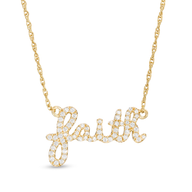 Main Image 1 of Lab-Created White Sapphire Cursive &quot;faith&quot; Necklace in Sterling Silver with 18K Gold Plate
