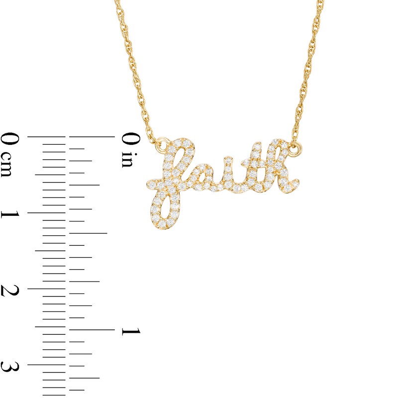 Main Image 3 of Lab-Created White Sapphire Cursive &quot;faith&quot; Necklace in Sterling Silver with 18K Gold Plate