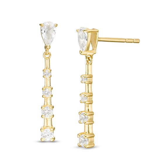 Pear-Shaped Lab-Created White Sapphire Graduated Pyramid Drop Earrings in Sterling Silver with 18K Gold Plate