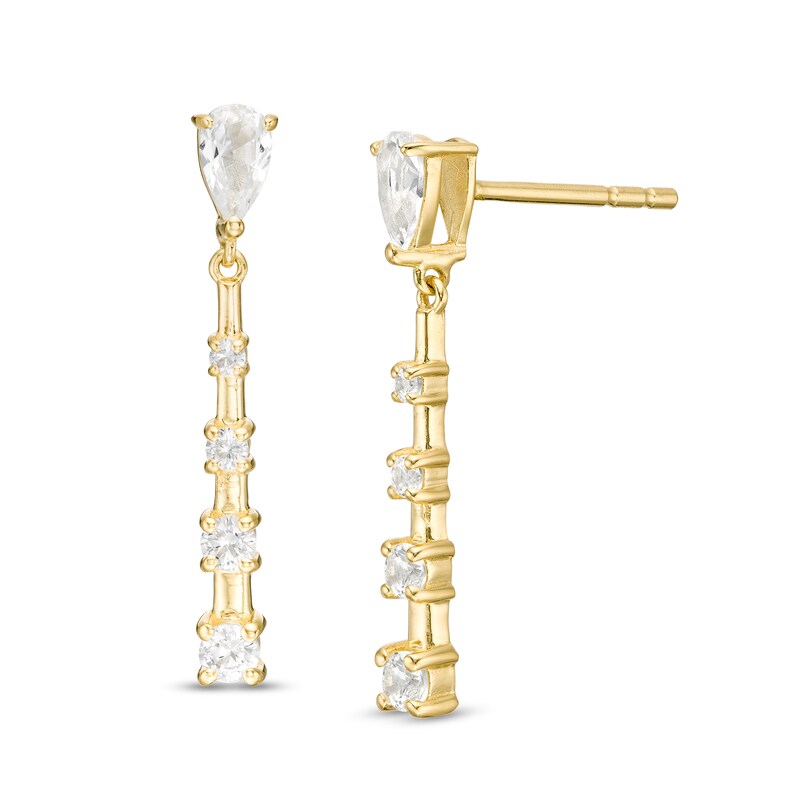 Main Image 1 of Pear-Shaped Lab-Created White Sapphire Graduated Pyramid Drop Earrings in Sterling Silver with 18K Gold Plate