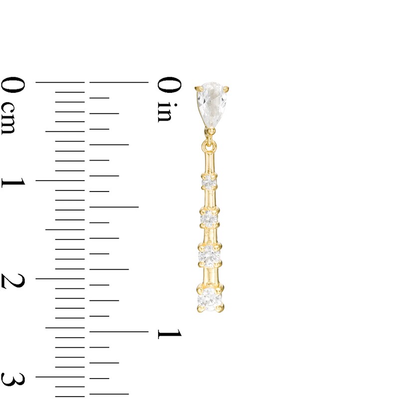 Main Image 3 of Pear-Shaped Lab-Created White Sapphire Graduated Pyramid Drop Earrings in Sterling Silver with 18K Gold Plate