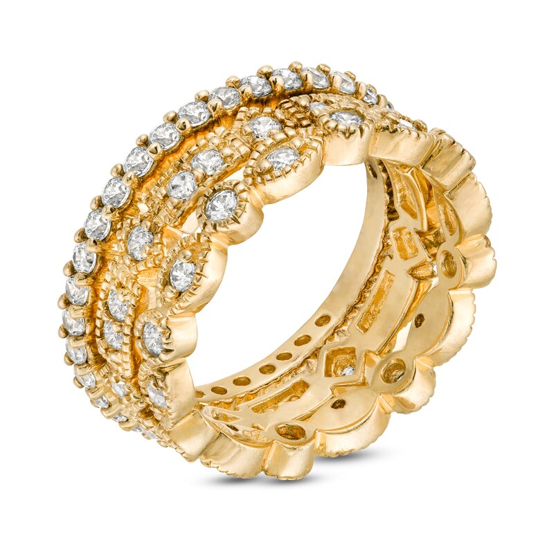 Main Image 3 of Lab-Created White Sapphire Vintage-Style Stackable Three Ring Set in Sterling Silver with 18K Gold Plate - Size 7