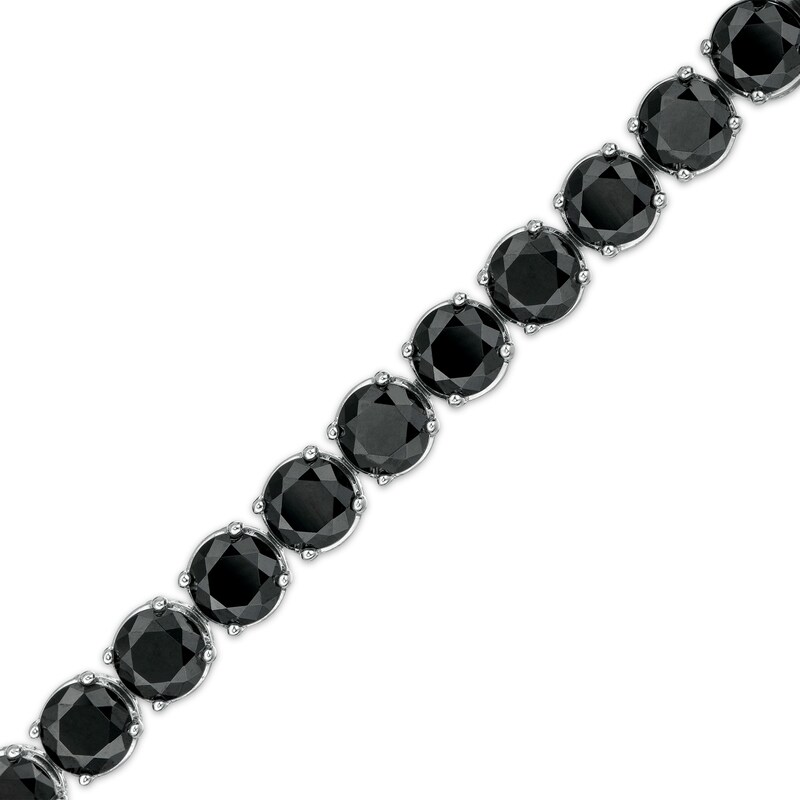 Main Image 1 of Lab-Created Black Spinel and White Sapphire Tennis Bracelet in Sterling Silver - 7.25"