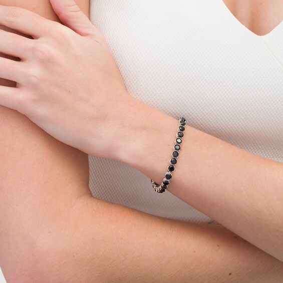 Lab-Created Black Spinel and White Sapphire Tennis Bracelet in Sterling Silver - 7.25"