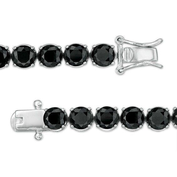 Lab-Created Black Spinel and White Sapphire Tennis Bracelet in Sterling Silver - 7.25"