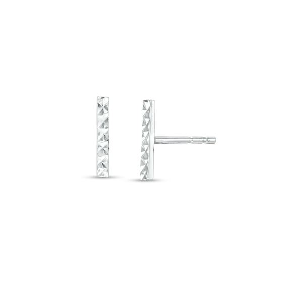 Diamond-Cut Bar Stud Earrings in 14K White Gold